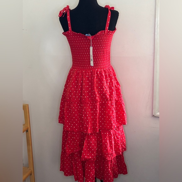 NWT Draper James Red white Polka Dot Seersucker Tiered Ruffle Sun Dress SZ M - Picture 4 of 8